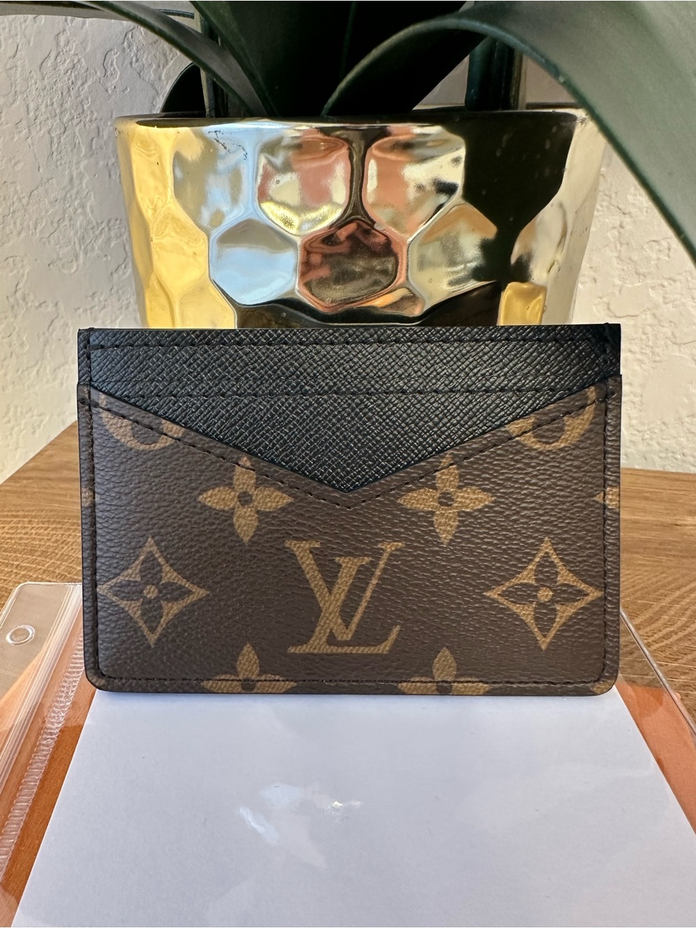 Louis Vuitton Brown Monogram Card Holder with Black Top